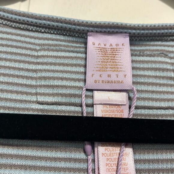 Savage X Fenty Gray Blue Midnight Cruise Waffle Knit Cropped PJ Set NWT Large - Picture 4 of 7